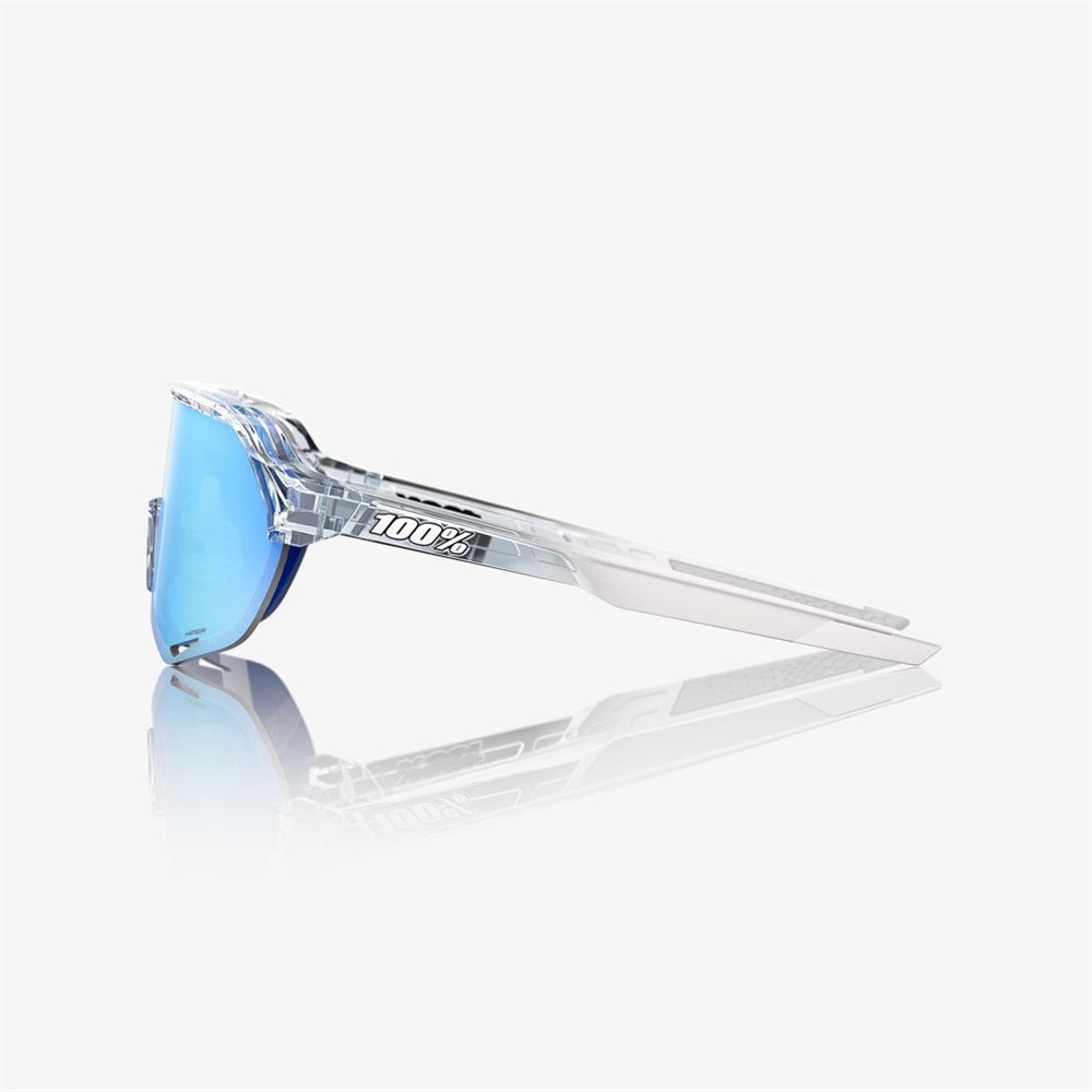 100% S2 Polished Translucent Clear Sunglasses HiPER Blue Mirror Lens