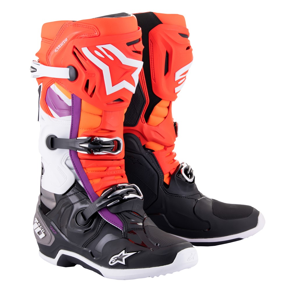 Alpinestars Tech-10 Motocross Boots Black/Red Fluoro/Orange Fluoro/White
