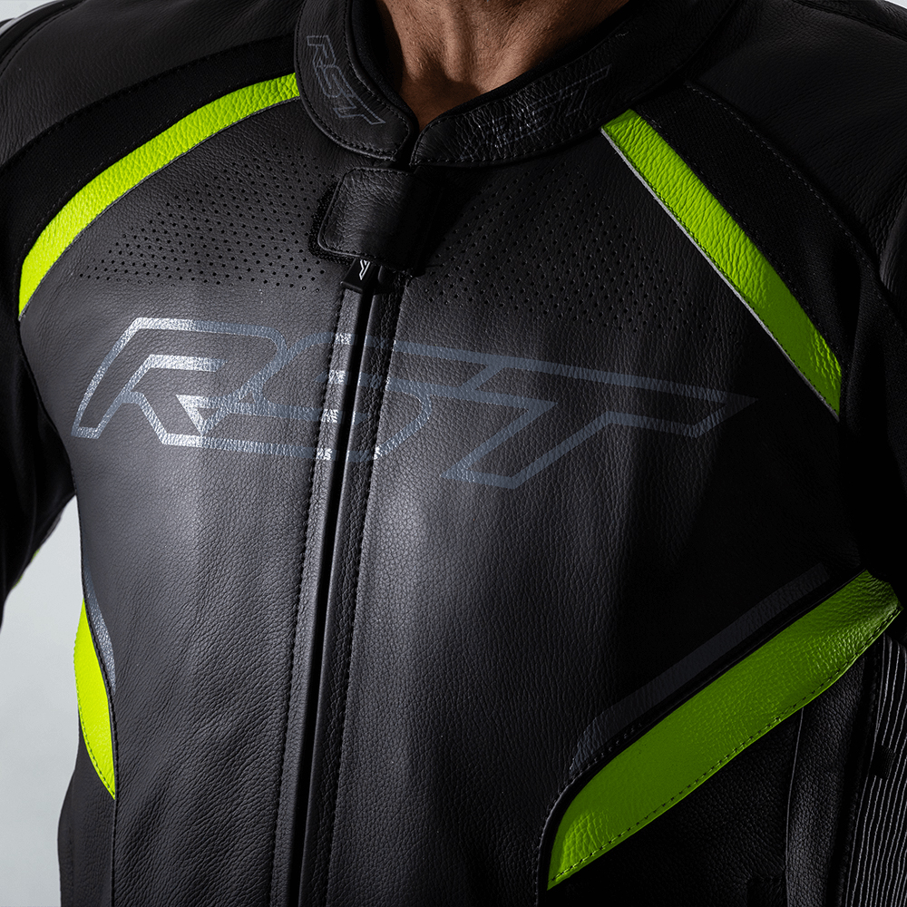 RST Sabre CE Leather Jacket Black/Grey/Flo Yellow