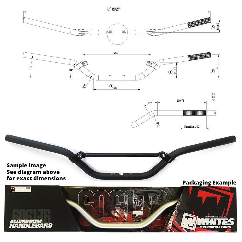 WHITES HANDLEBARS ALLOY 6061 7/8 (22.2MM) CR/CRF/KX/KXF BLK