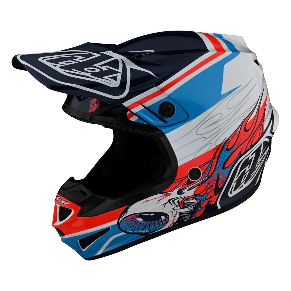 Troy Lee Designs SE4 Polyacrylite Skooly Motocross Helmet Blue / Orange