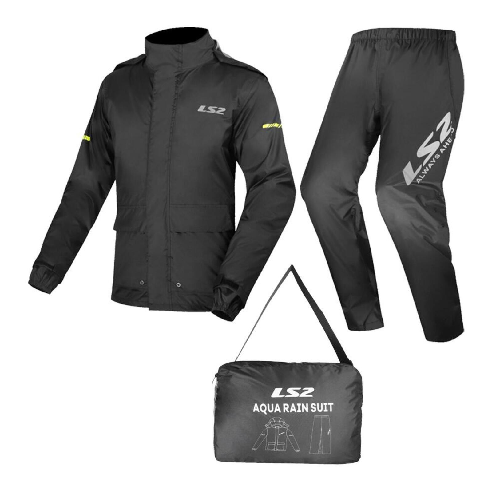 LS2 Aqua Rain Suit Jacket & Pant Set Black - Image 1