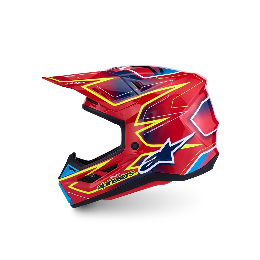 Alpinestars S-M7 Cast Motocross Helmet Red/Yellow Fluoro/Blue Gloss