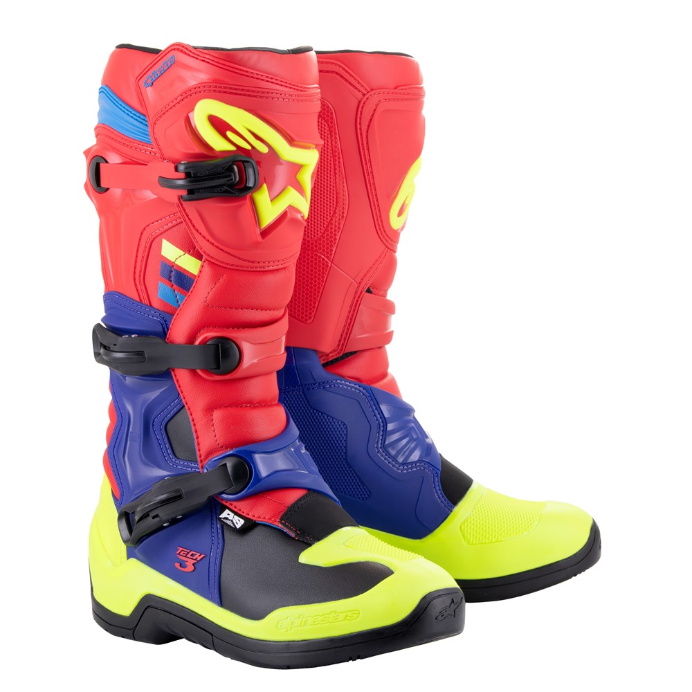 Alpinestars Tech-3 Motocross Boots Bright Red/Dark Blue/Fluoro Yellow