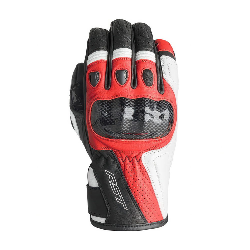 RST Stunt 3 CE Leather Road Gloves Black/White/Red