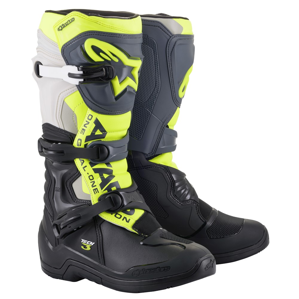 Alpinestars Tech-3 Motocross Boots Black/Cool Grey/Yellow Fluro