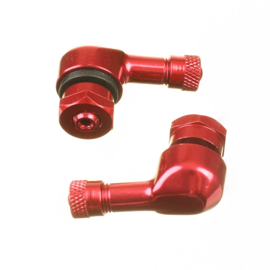 WHITES 90 DEGREE ALLOY VALVES 8.3MM (EURO/YAM) - RED (PAIR)