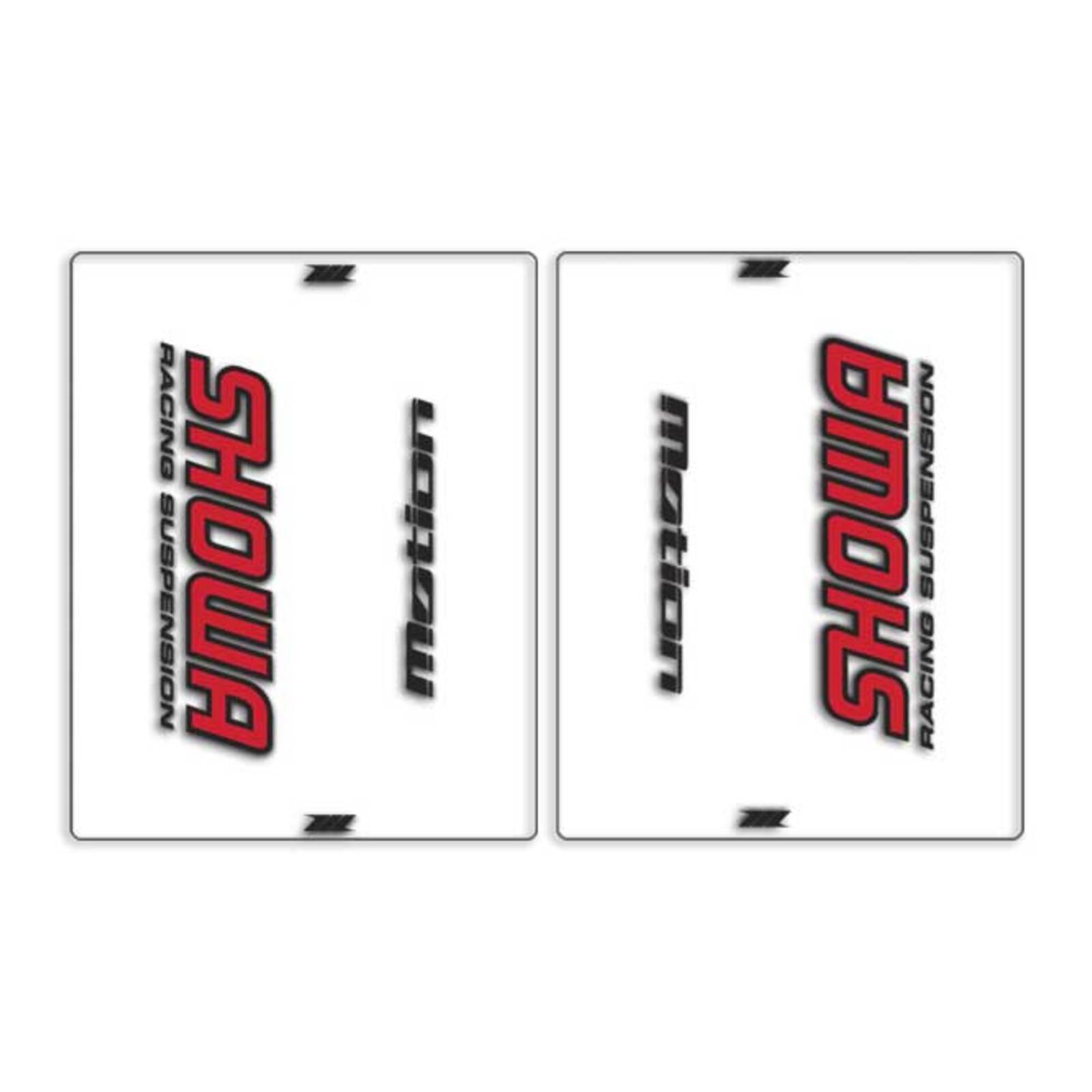 DRC Motion Front Fork Outer Decals - Showa (Clear / Red / Black) - Image 1