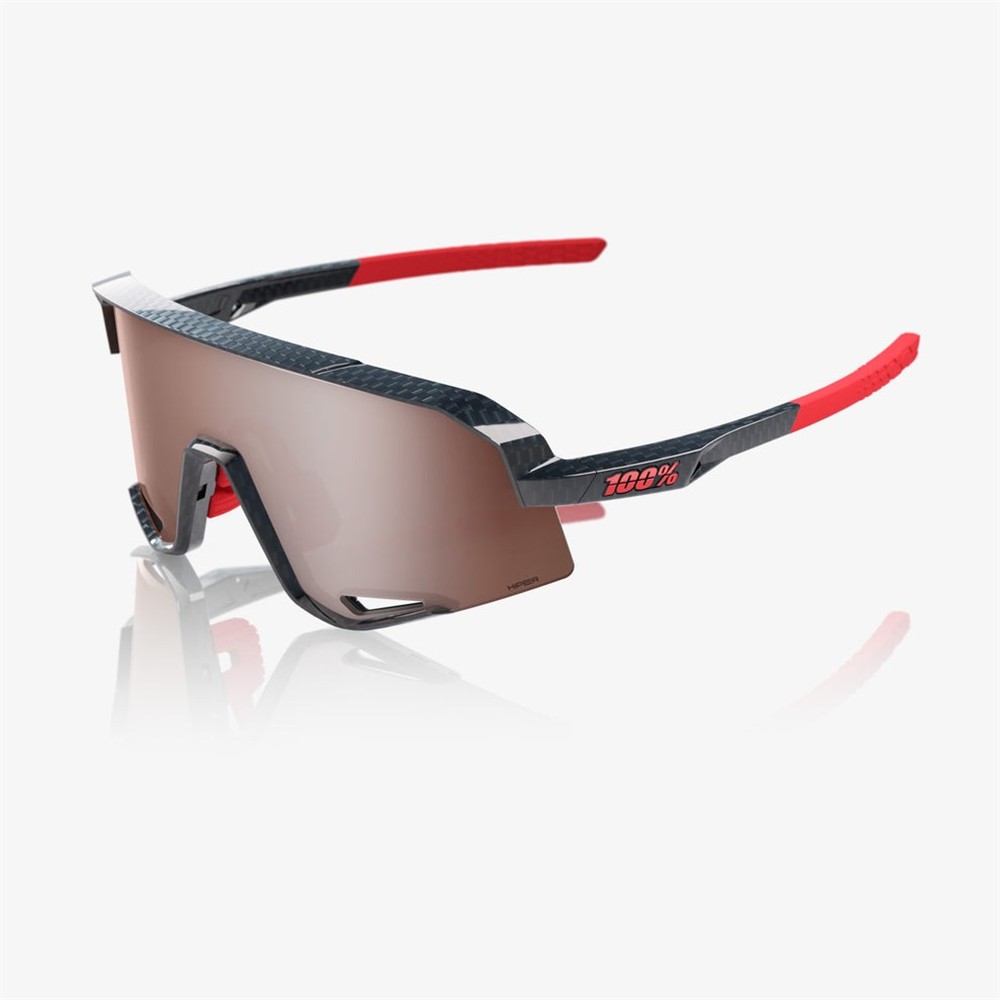 100% Slendale Gloss Carbon Fibre Sunglasses HiPER Crimson Silver Mirror Lens