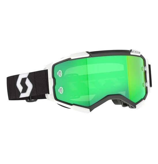 Scott FURY Motocross Goggles Black/White Green Chrome Lens