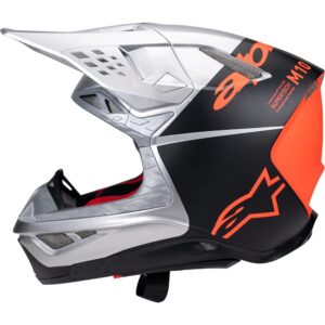 Alpinestars Supertech S-M10 Motocross Helmet Flood Silver/Black/Orange Fluoro Matte/Gloss - Image 2