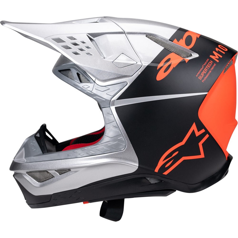 Alpinestars Supertech S-M10 Motocross Helmet Flood Silver/Black/Orange Fluoro Matte/Gloss