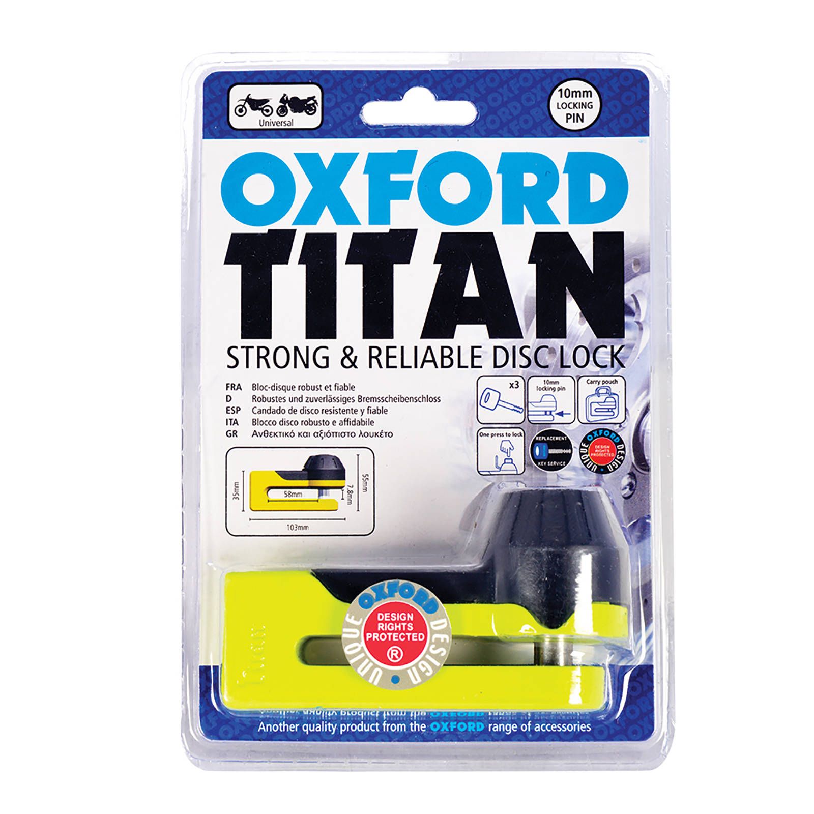 OXFORD TITAN 10MM DISC LOCK - YEL - Image 3