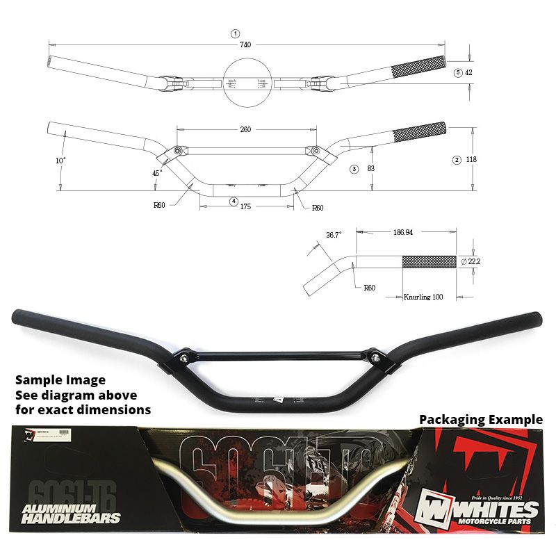 WHITES HANDLEBARS ALLOY 6061 7/8 (22.2MM)FITS MINI MX BLK