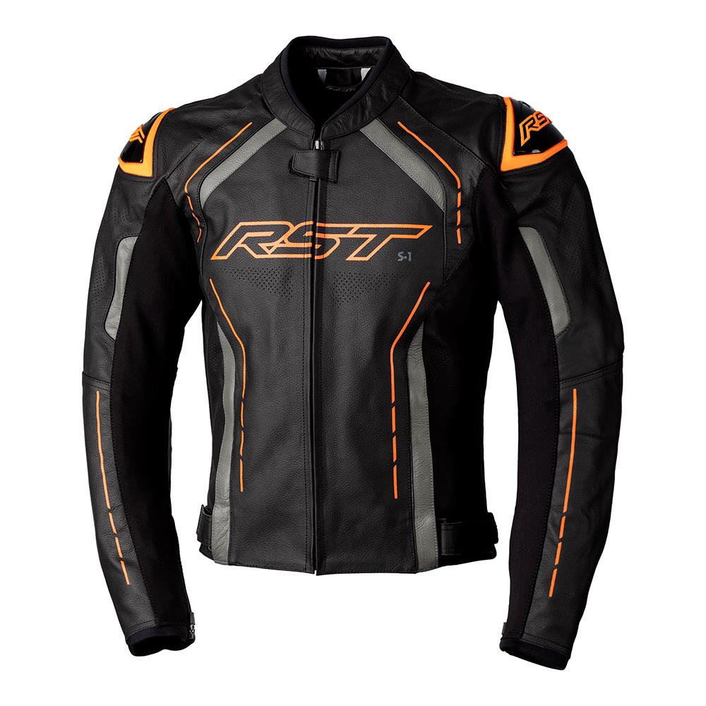RST S1 Leather Road Jacket Back/Grey/Neon Orange