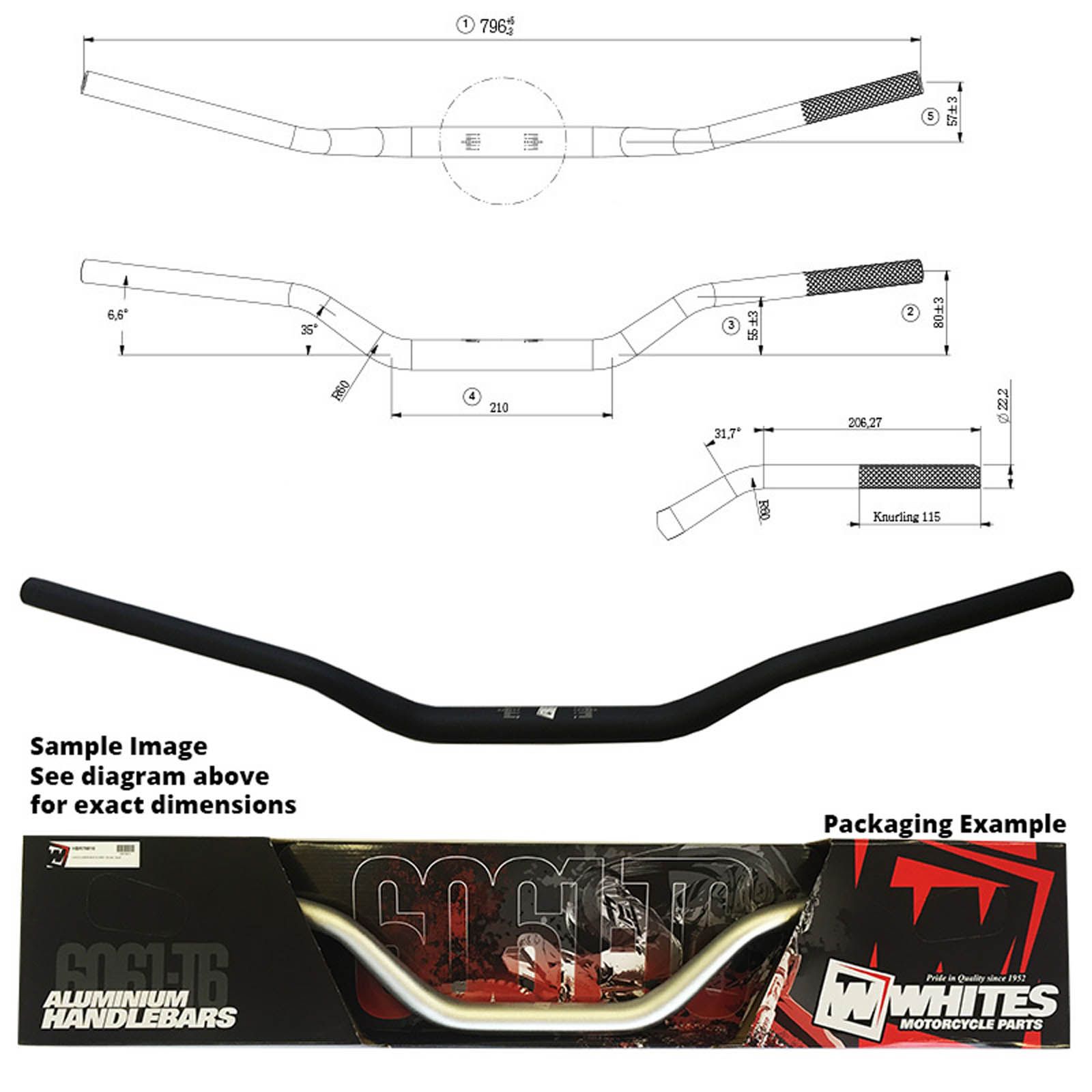 WHITES HANDLEBAR TAPER AL6061 BLK WR125/250/450 05-06 1"1/8 - Image 1