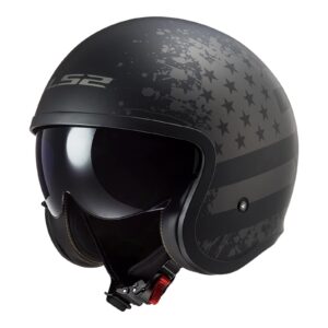 LS2 OF599 Spitfire Open Face Helmet Black Flag Matte Black/Titanium - Image 4