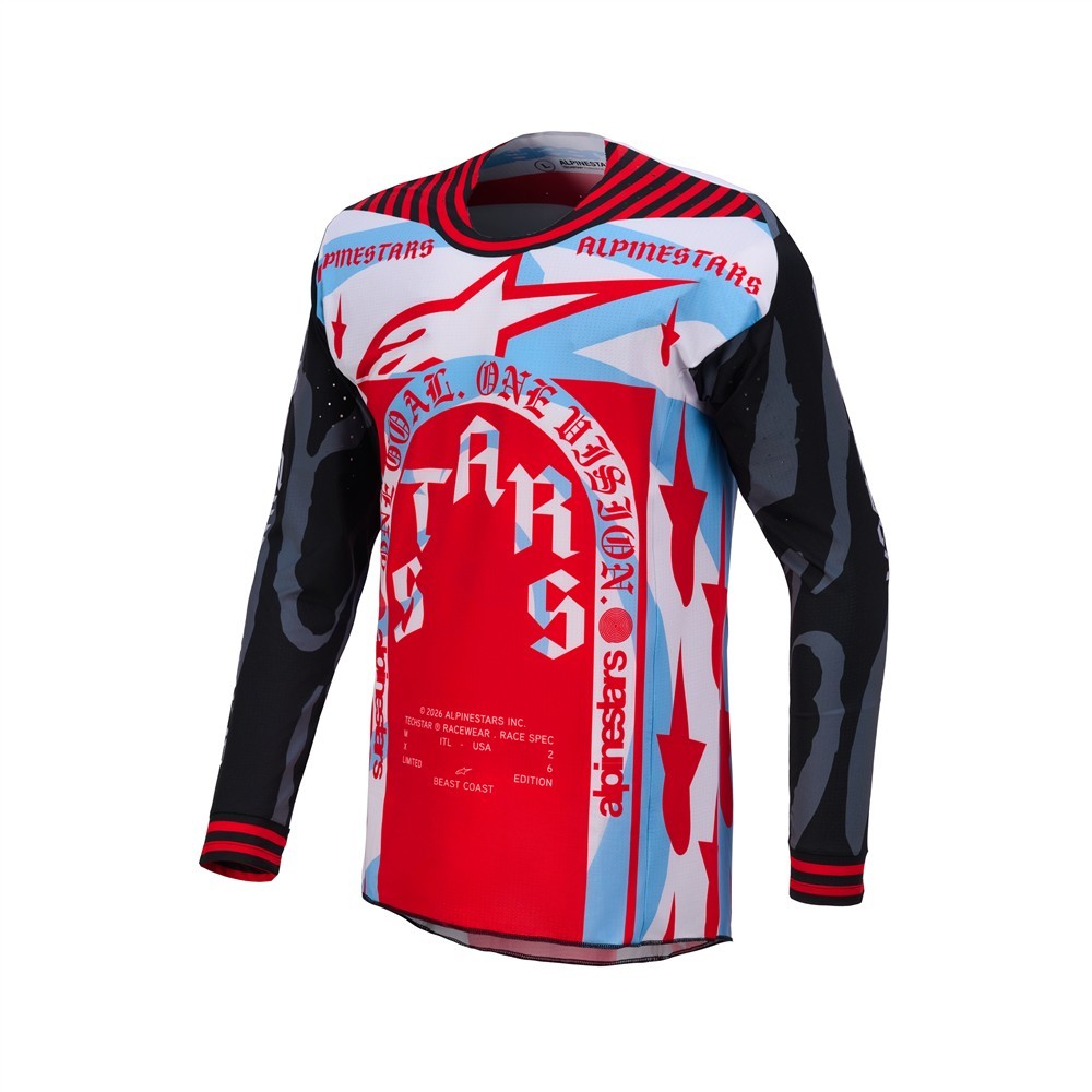 Alpinestars Techstar Limited Edition Beast Coast Motocross Jersey Pirate Black/Hot Orange