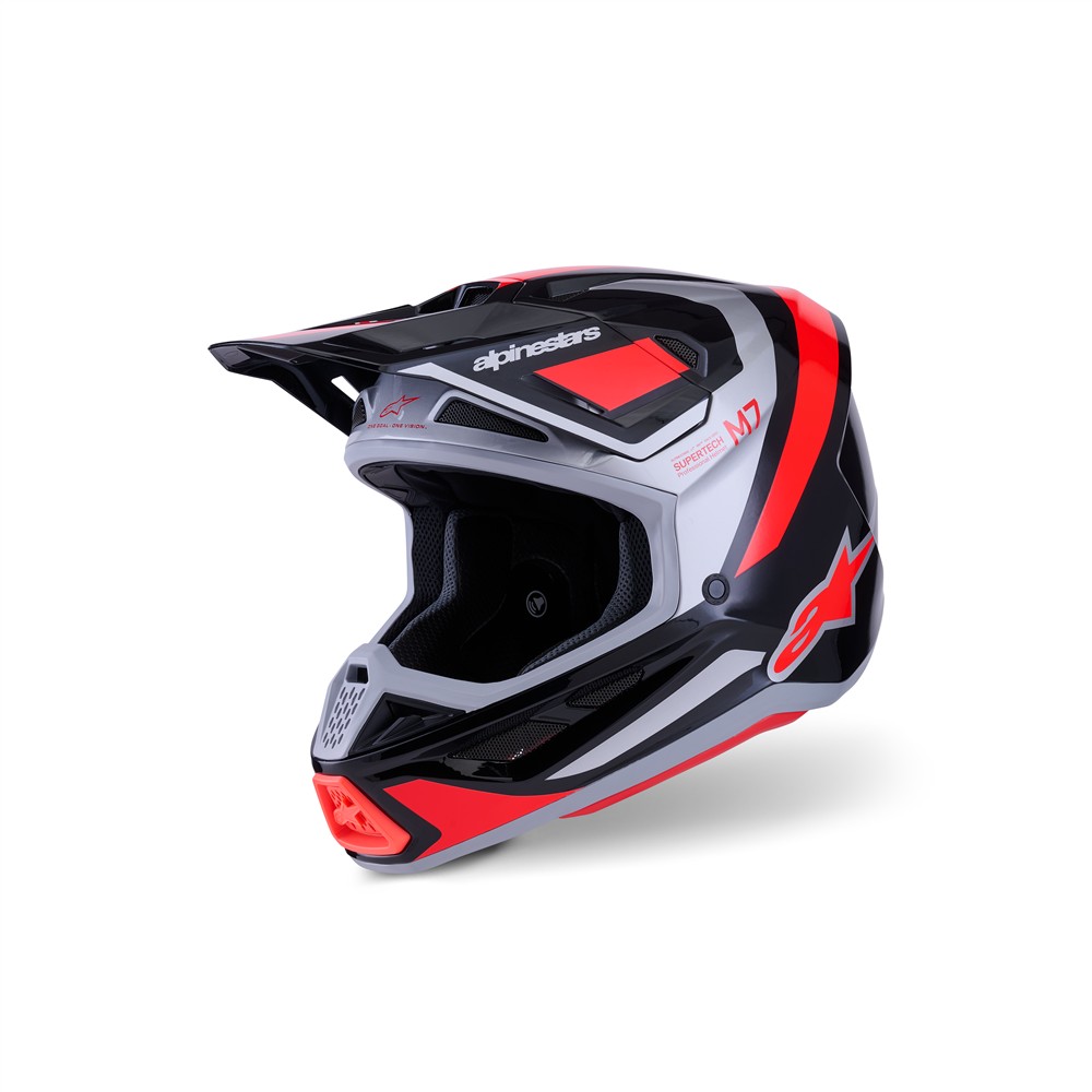Alpinestars S-M7 Rise Motocross Helmet Black/Silver/Red Fluoro Gloss
