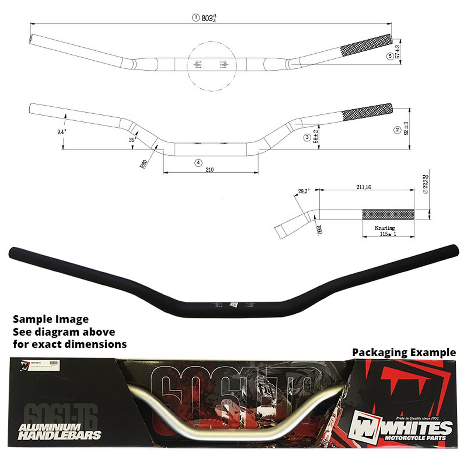 WHITES HANDLEBAR TAPER AL6061 BLK WR125/250/450-04 1"1/8 - Image 1