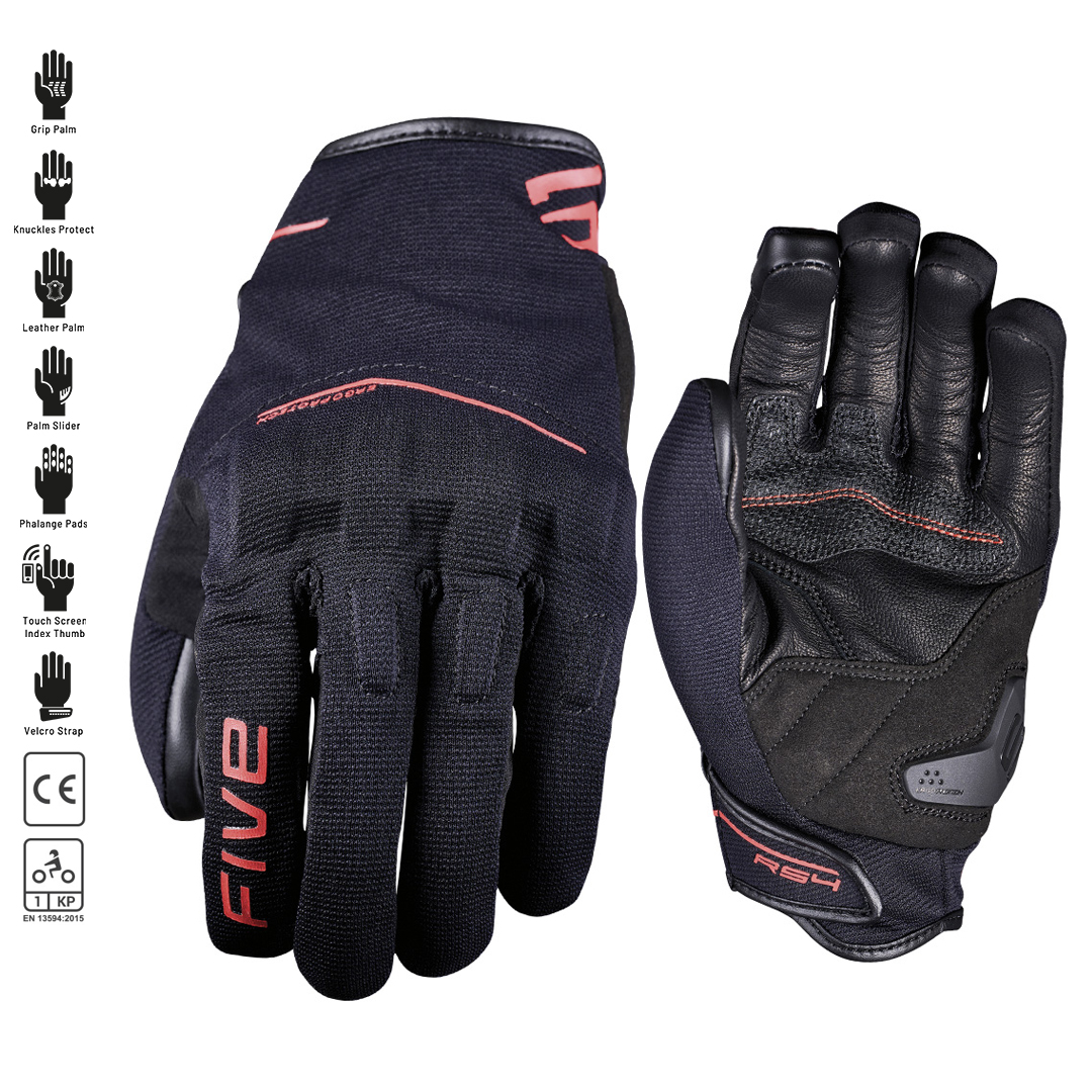 FIVE RS4 EVO Road Gloves Black/Fluro Red - Image 1