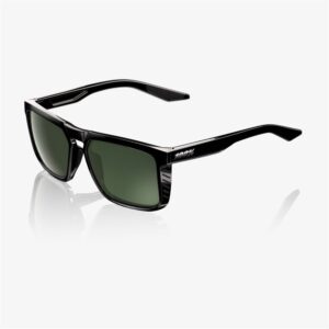100% Renshaw Polished Black Sunglasses Grey/Green Lens - Image 1