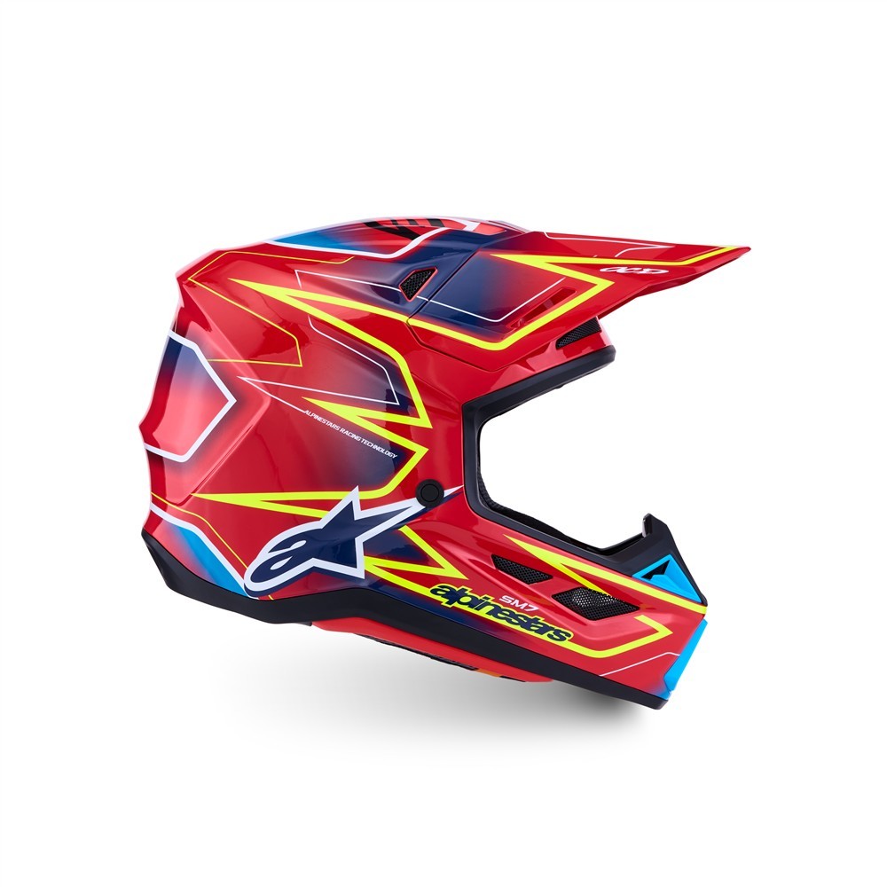Alpinestars S-M7 Cast Motocross Helmet Red/Yellow Fluoro/Blue Gloss