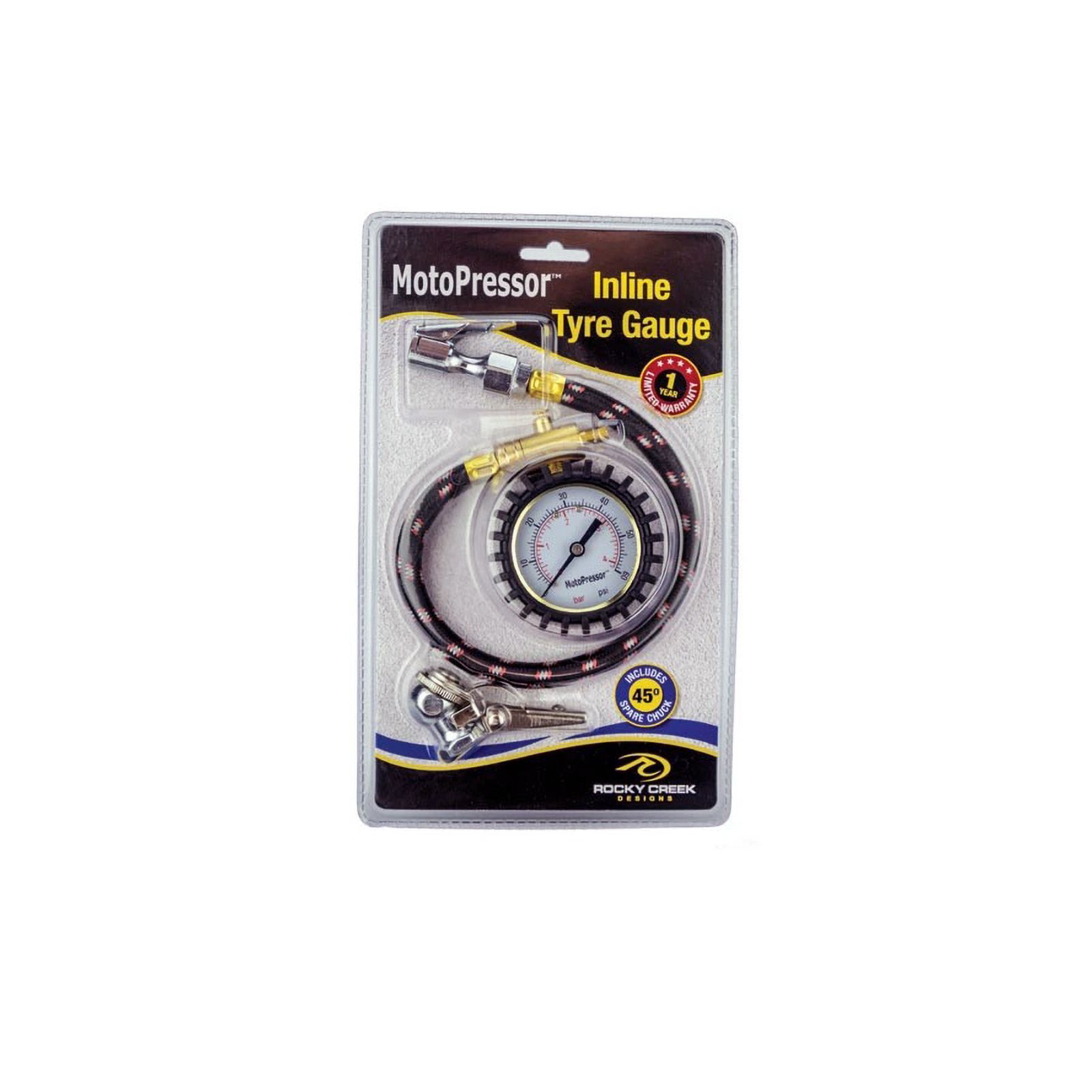 Rocky Creek Motopressor Tyre Gauge with Spare Chuck - Image 1