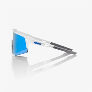 100% Speedcraft Matte White Sunglasses HiPER Blue Mirror Lens - Image 3