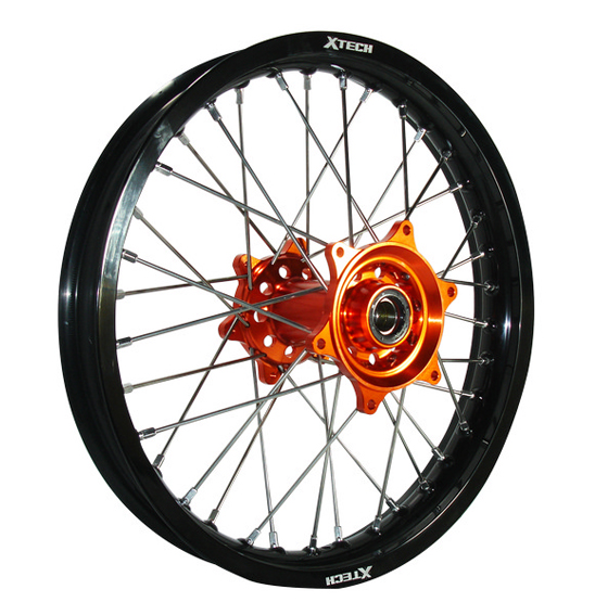 X TECH KTM/HUSQ/GAS GAS 1.60x14 REAR BLK RIM/BLK HUB/SIL SPK (REFER CAT PAGE FOR FITMENT)