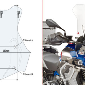GIVI SCREEN BMW R 1200/1250 GS/GSA '16-> CLEAR 15cm TALLER (NEED KIT) - Image 1