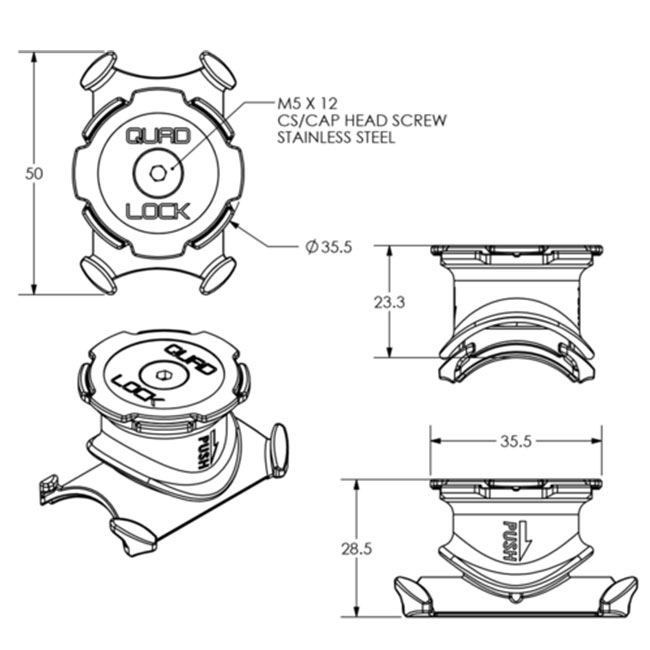 Stem/Handlebar Bicycle Mount Quad Lock