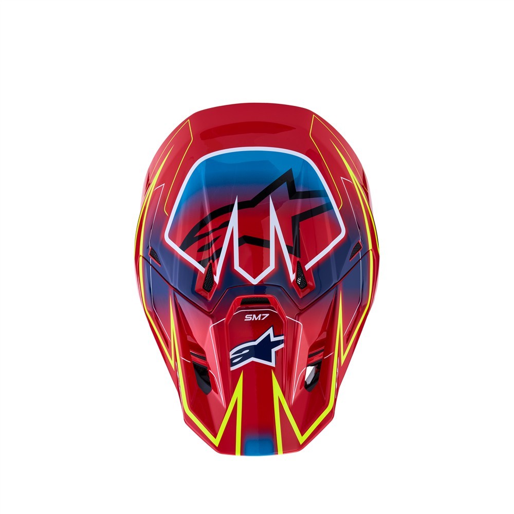 Alpinestars S-M7 Cast Motocross Helmet Red/Yellow Fluoro/Blue Gloss