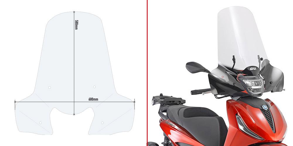 GIVI SCREEN PIAGGIO BEVERLY 300-400 HPE '21-> CLEAR 58x68cm (A5616A)