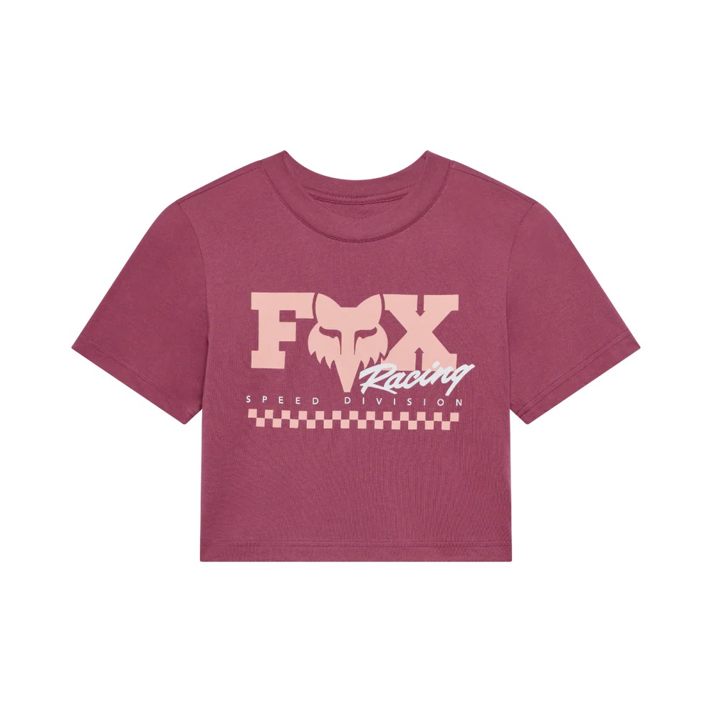 Fox Checker SS Baby Tee Ladies Berry