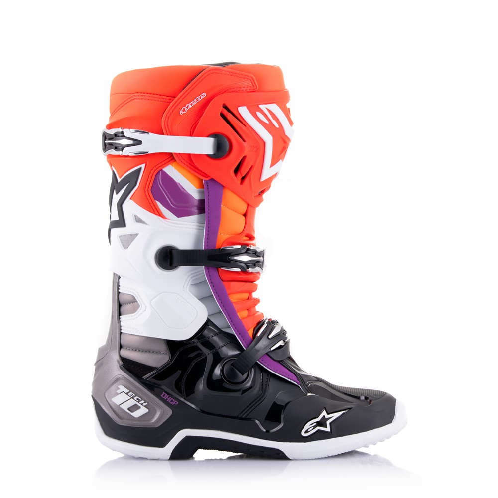 Alpinestars Tech-10 Motocross Boots Black/Red Fluoro/Orange Fluoro/White