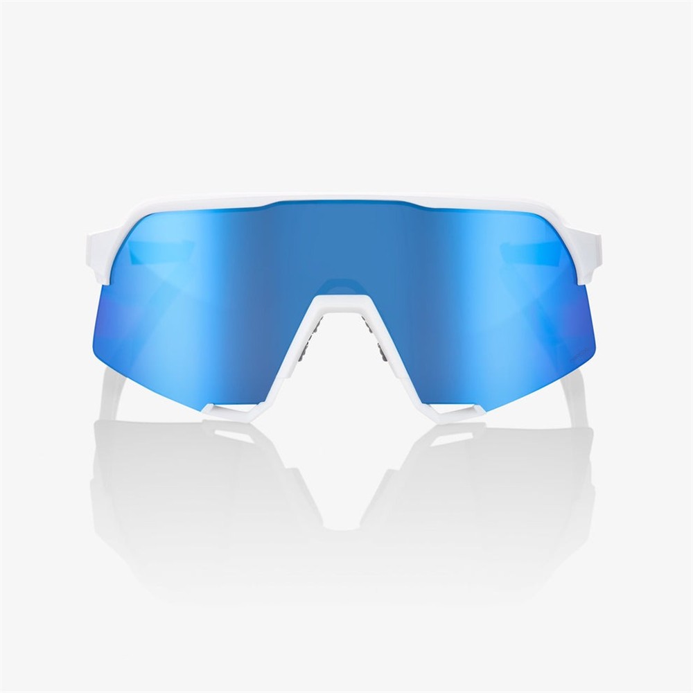 100% S3 Matte White Sunglasses HiPER Blue Mirror Lens