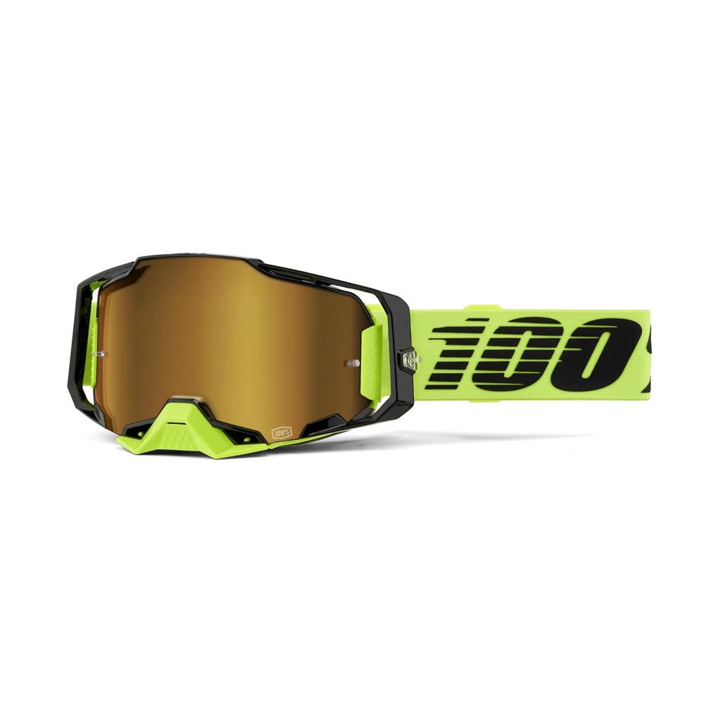100% Armega Motocross Goggle Neon Yellow - Mirror Gold Lens