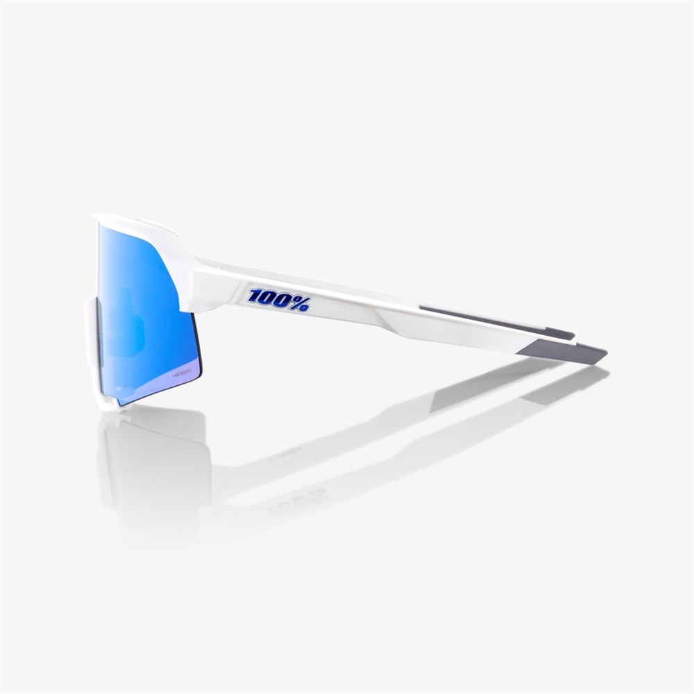 100% S3 Matte White Sunglasses HiPER Blue Mirror Lens