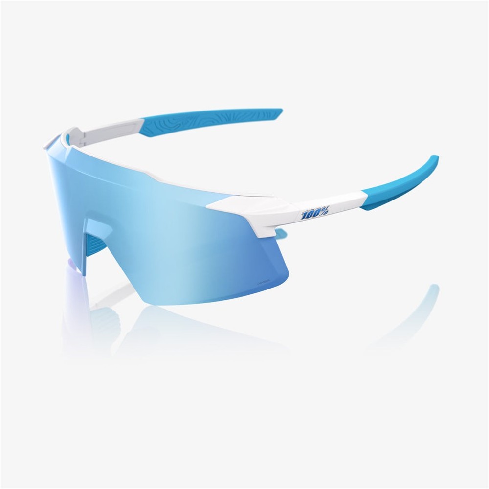 100% Aerocraft Matte White Sunglasses HiPER Blue Mirror Lens
