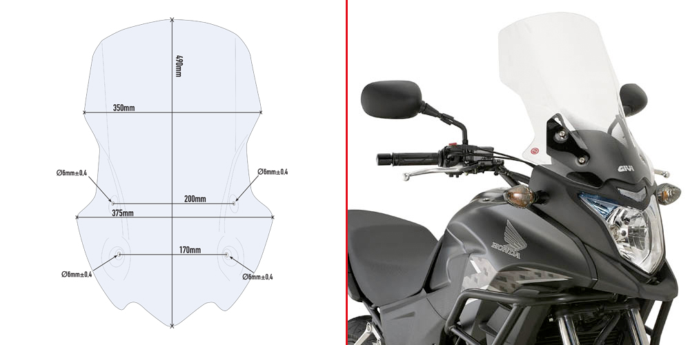 GIVI SCREEN HONDA CB 500 X '19-> CLEAR 58x45cm (15cm TALLER)