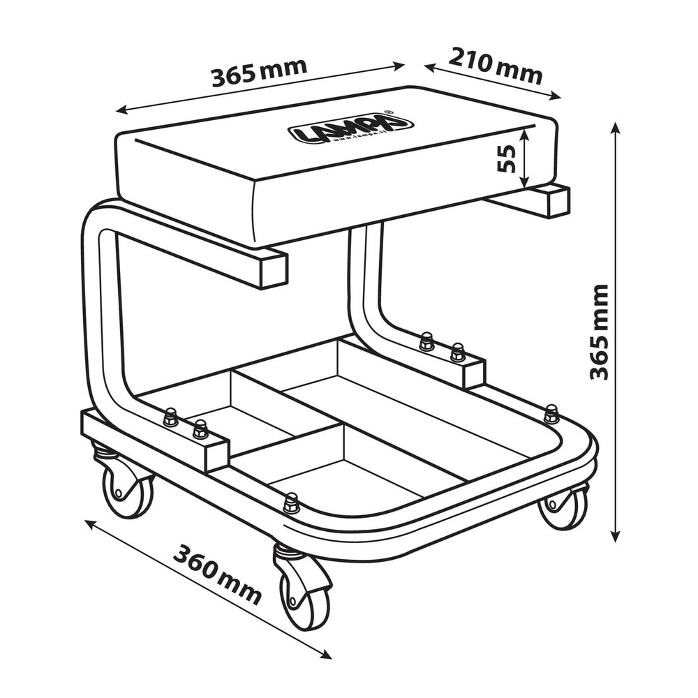 LAMPA RECTANGULAR WORKSHOP STOOL WITH TOOL TRAY