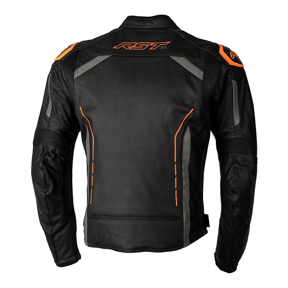 RST S1 Leather Road Jacket Back/Grey/Neon Orange