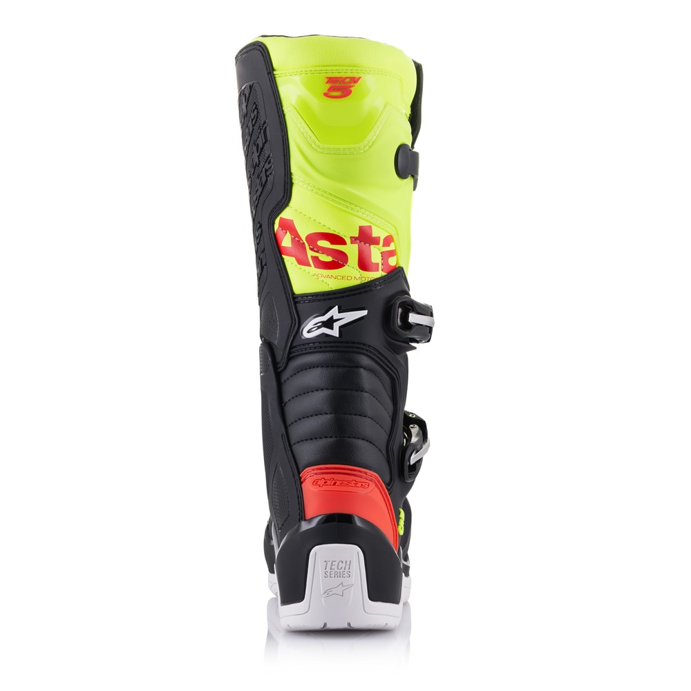 Alpinestars Tech-5 Motocross Boots Black/Red Fluoro/Yellow Fluoro