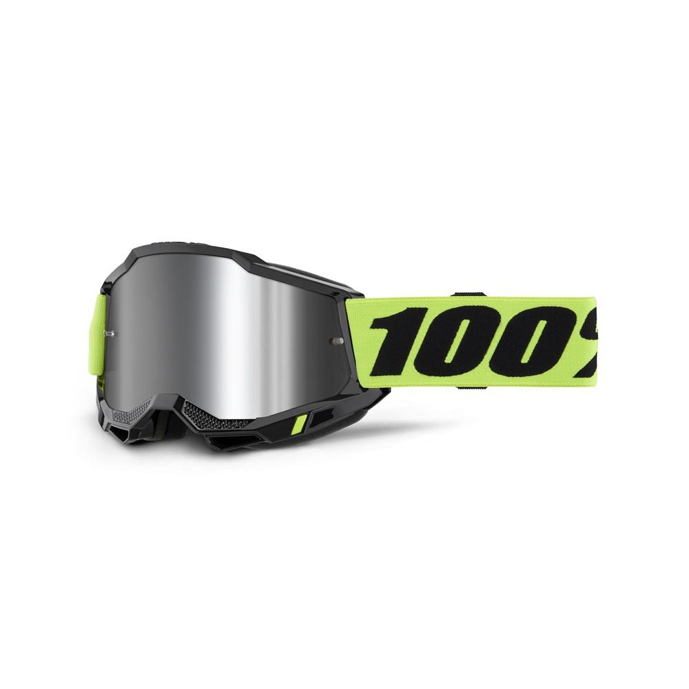 100% Accuri 2 Motocross Goggle Neon Yellow - Mirror Silver Lens