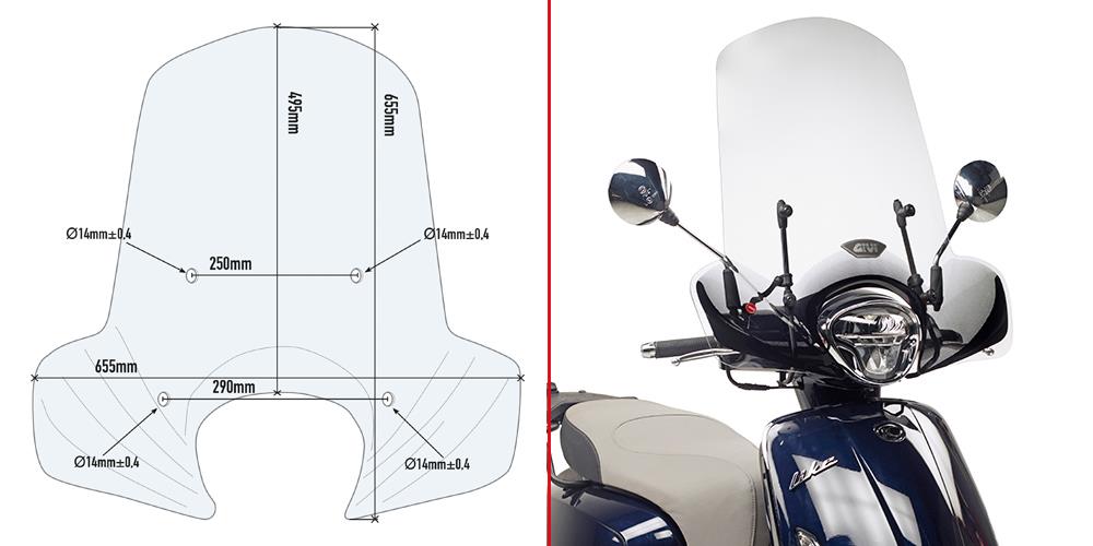 GIVI SCREEN KYMCO LIKE 50-150 '17-> CLEAR 49.5x65.5cm (A6109A)