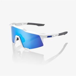 100% Speedcraft Matte White Sunglasses HiPER Blue Mirror Lens - Image 1