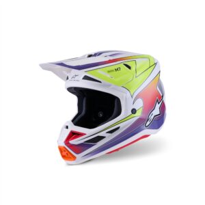 Alpinestars S-M7 Fuse Motocross Helmet White/Yellow Fluoro/Purple Gloss - Image 1
