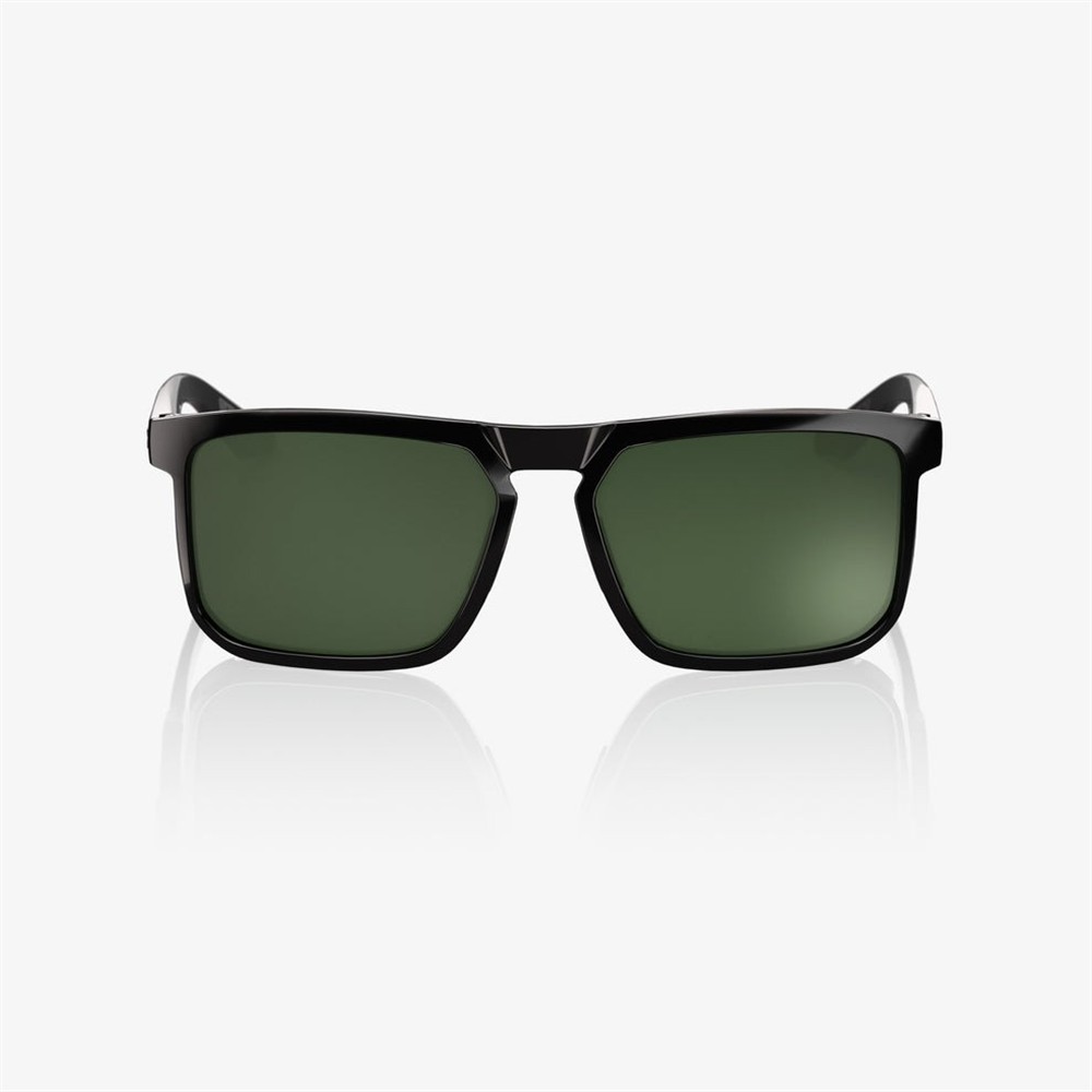 100% Renshaw Polished Black Sunglasses Grey/Green Lens