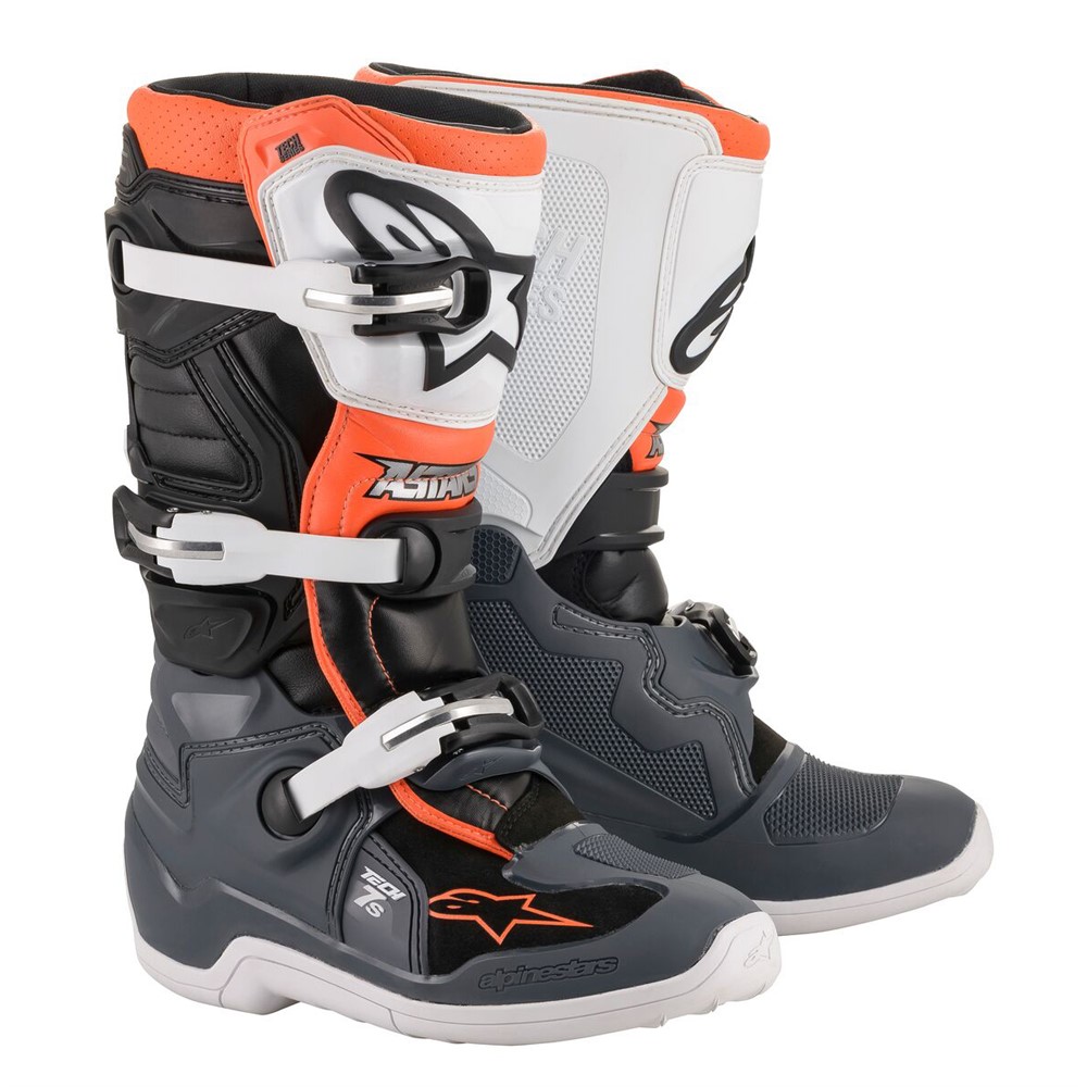 Motocross Boots Alpinestars Tech-7S Youth Black/Gray/White/Orange Fluoro